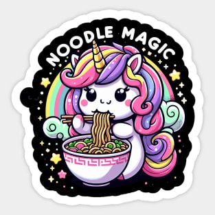 NOODLE MAGIC Adorable cute kawaii unicorn Eating noodle Sticker